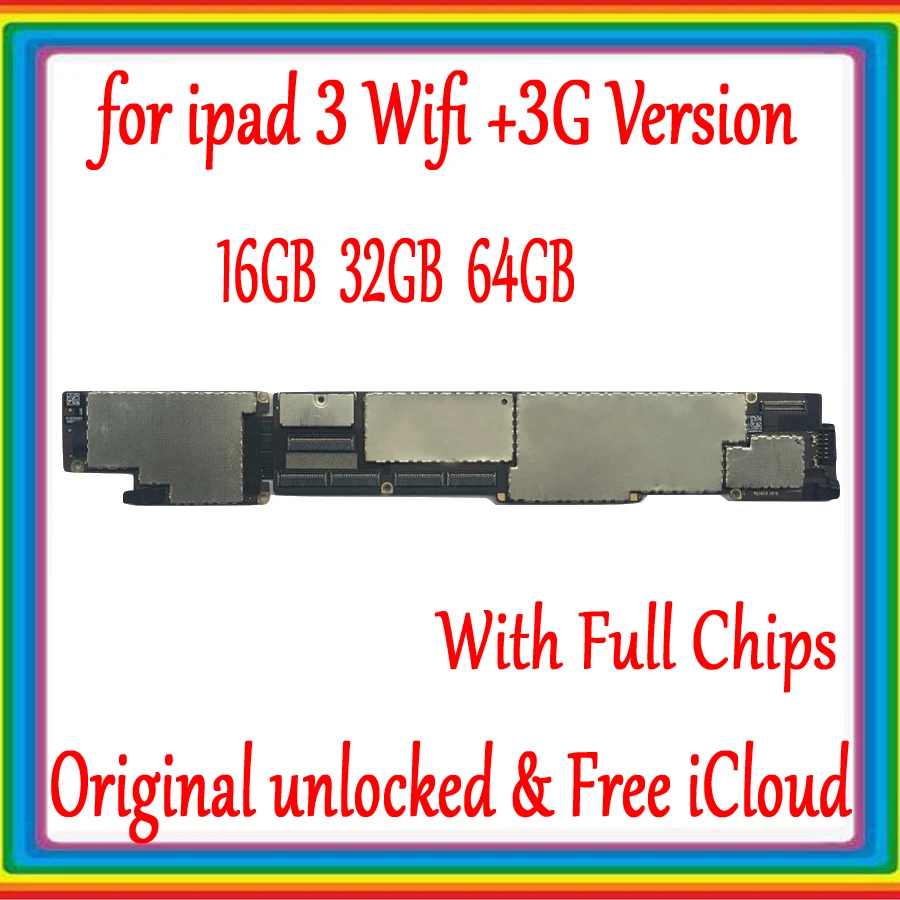 Версия Wifi/Wifi-3G версия материнская плата для ipad 3 материнская плата с чипами, оригинальная разблокированная материнская плата для ipad 3, бесплатный iCloud