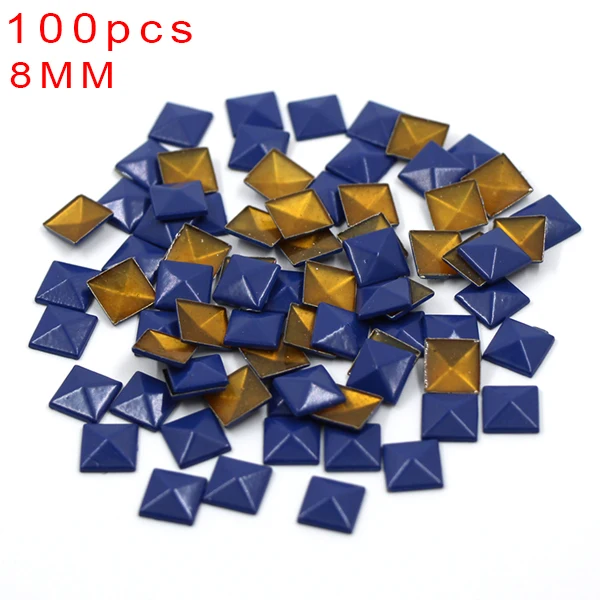 8MM Square Blue 100 шт многоцветная Медь Горячая фиксация звезда/круглая/квадратная/форма черепа металлическая медная заклепка Горячая фиксация Стразы панк-шпильки железо на одежду - Цвет: 8MM Square Blue