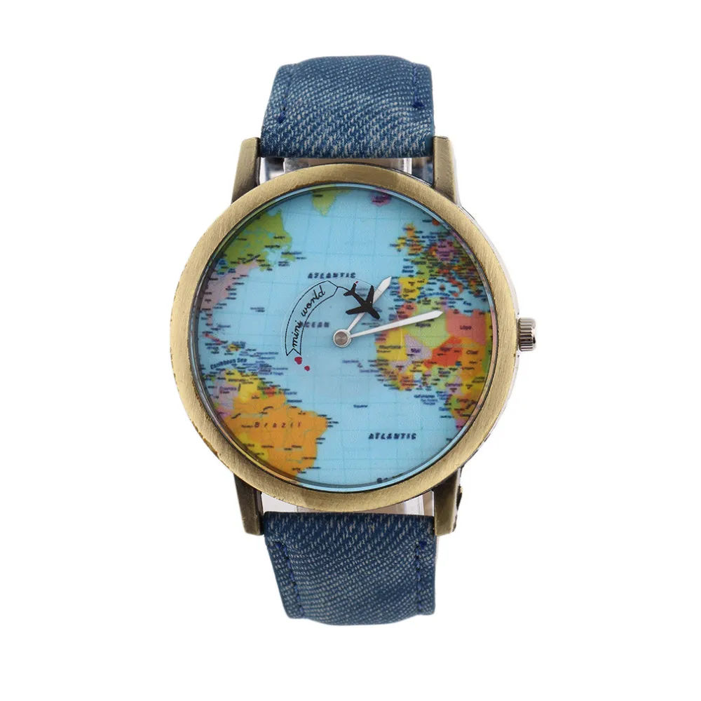 Fashion Global Travel By Plane Map Men Women Watches Casual Denim Quartz Watch Casual Sports Watches for Men relogio feminino