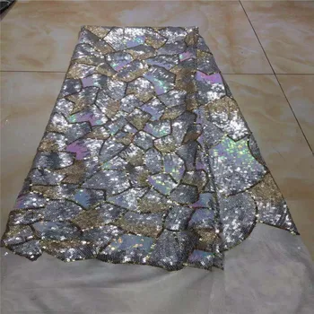 

2019 High Quality French 3D Tulle gold/Silver African Lace Fabric Sequins Embroidered Nigerian Lace Fabrics For Wowen Dress