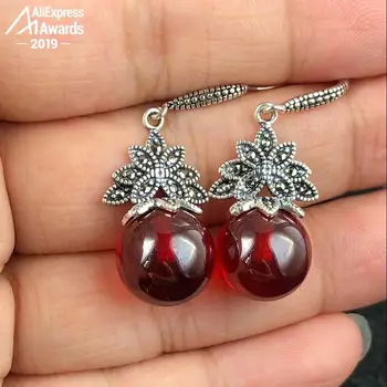 

S925 Fine Jewelry Earrings 100% Sterling Silver Women Handmade garnet Natural Retro Exquisite 925 Gemstone star