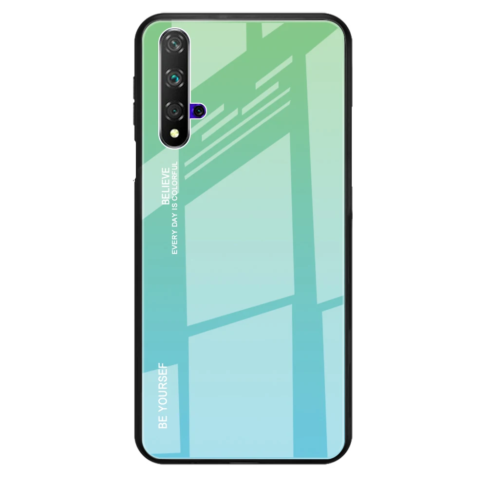 Cyan blue Tempered Glass Case For Honor 20 i pro 10i lite 9x PRO lite 8s 8x max Gradient Colorful For Huawei Enjoy 10 9s E plus phone case - Цвет: Cyan blue