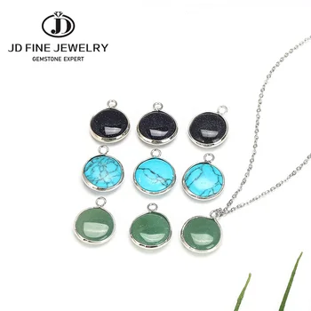 

JD Fashion Tiny Dainty Necklaces for Women Jewelry Natural Aventurine Flat Round Pendant Gold Color Choker Ethnic Girlfriend