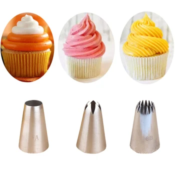 

3pcs Icing Piping Pastry Nozzle Tips 1A# 2E# 6B# Stainless Steel Cake Nozzles Cream Cupcake Decorating Set