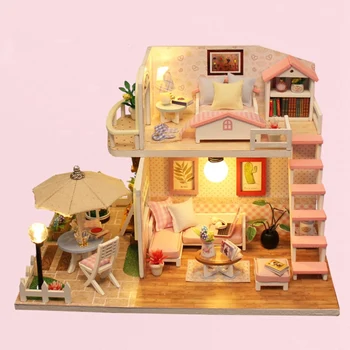 

Hoomeda-diy DIY Wooden House Thumbnails with Furniture DIY Miniature House Casa Doll House Toys for Children Birthday Gifts Box