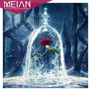 

Meian flower Diamond Painting Diamond Embroidery Red Rose Flower Ice beauty And Beast Diamond Painting Cross Stitch Rhinestone