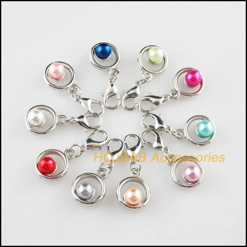 

20 New Round Mixed Charms Acrylic Circle Frame Pendants With Lobster Claw Clasps Dull Silver Plated 12x15mm