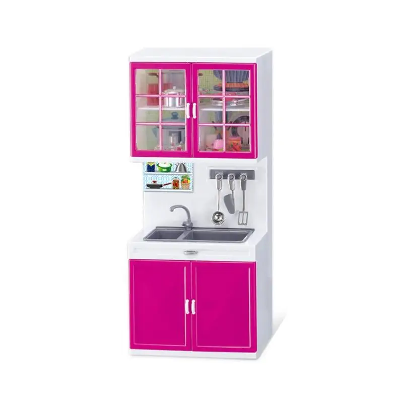 Simulation Kitchen Cabinets Set Children Pretend Play Cooking Tools Mini Dolls Tableware Suits Toys Girls Dollhouse Play Toy Gif-4