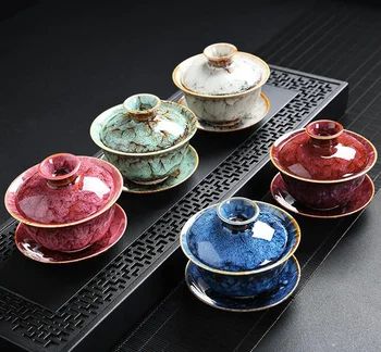 

170ml Gaiwan Ceramic Pigmented Tea Bowl Saucer Lid Set Master Cup Tea Tureen Container Tieguanyin Holder Teaware Drinkware Gifts