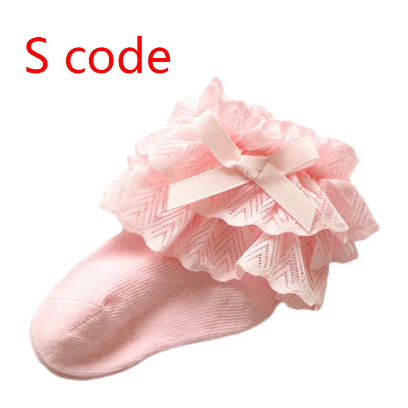 New Baby Girls Socks Cotton Lace Bowknot Infant baby socks Newborn Sweet Princess Style Ruffle Baby Girls Accessories Toddler - Цвет: Pink  S