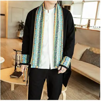 

Spring Autumn Men's High quality Chinese Style Cardigan Coat Tang suit Casual Loose Men's long cotton trench coat