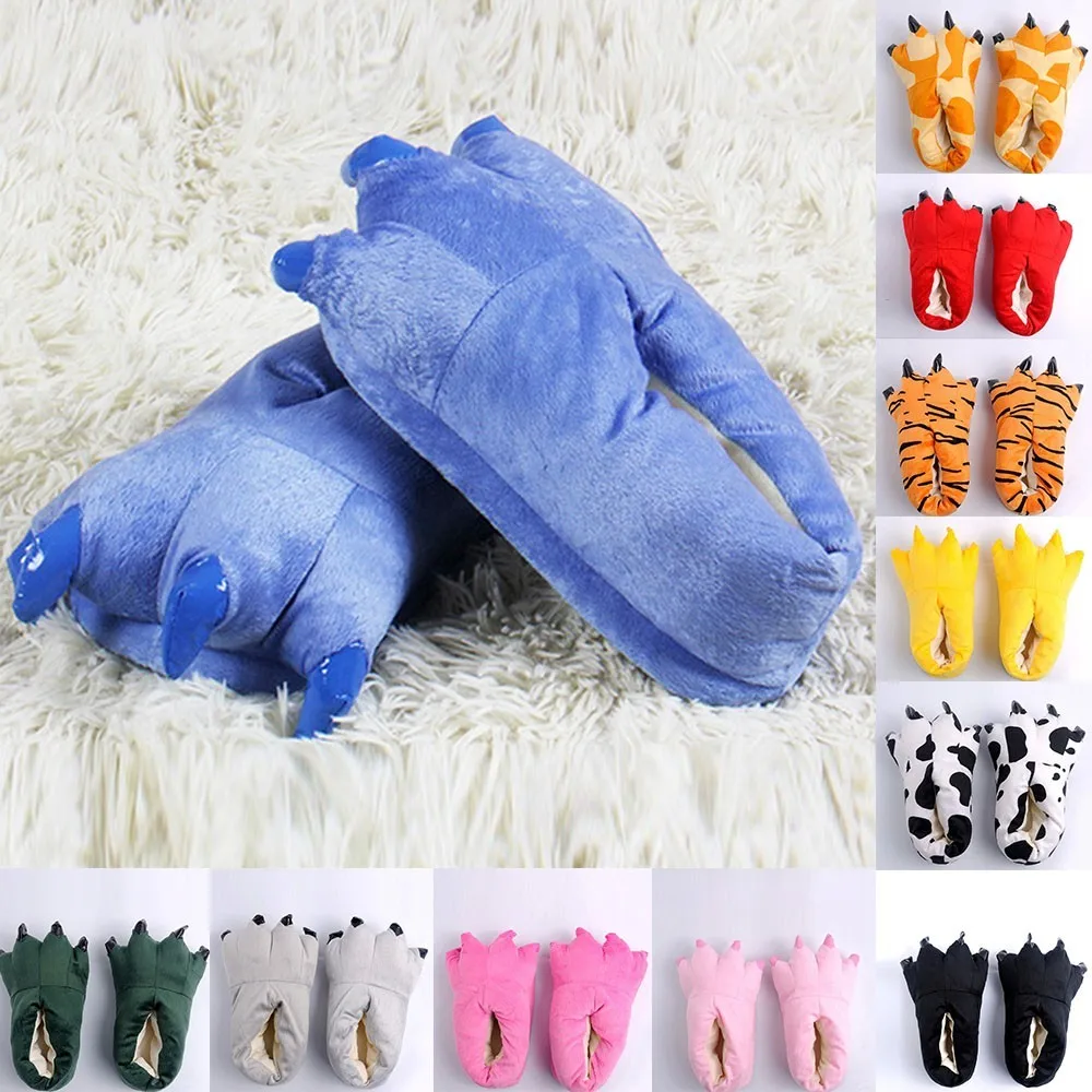 Новинка 2019 года; модные детские зимние теплые домашние тапочки для маленьких девочек; обувь с забавными животными и лапами; 831