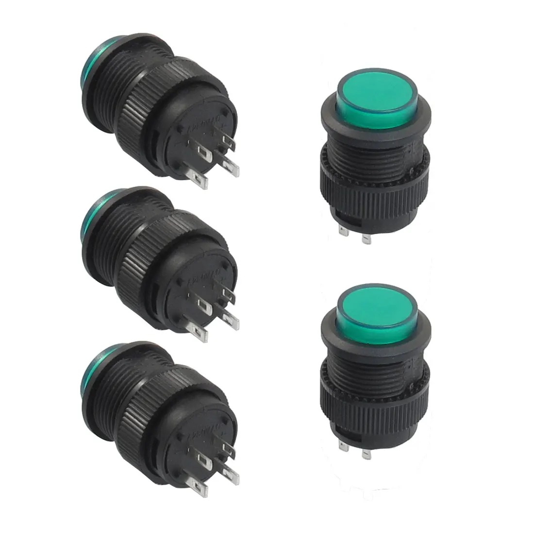 

uxcell 5 Pcs 4 Terminals Latching Type Green LED Lamp Round Push Button Switch DC 3V