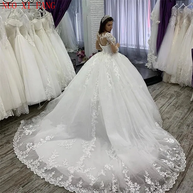 NUOXIFANG Elegant Long Sleeves Plus Size Wedding Dress White Robe De Mariee 2022 Appliques Lace Bridal Gowns Vestido De Novias 4