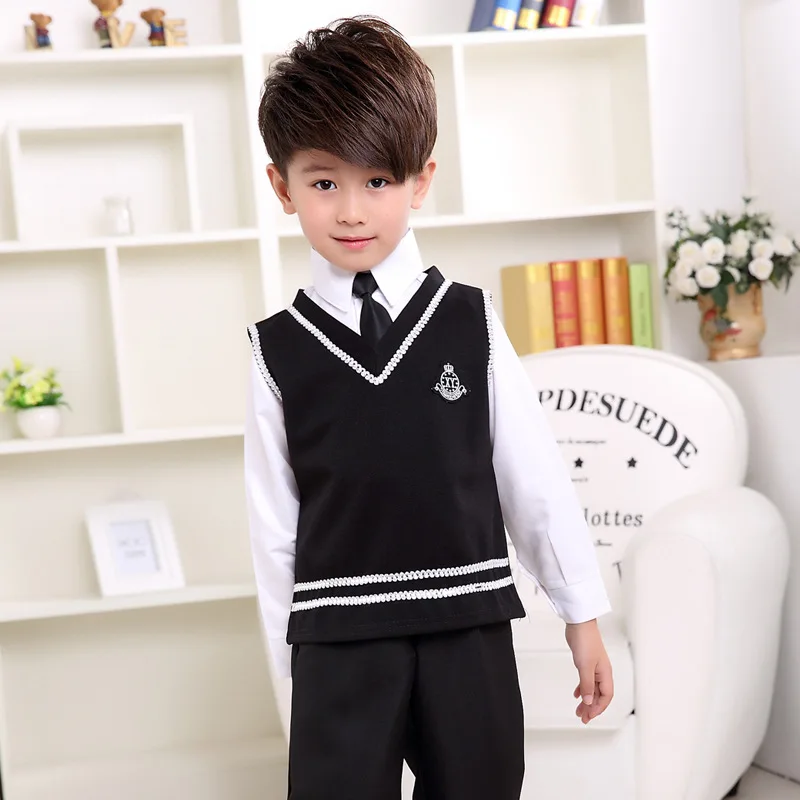 boys black set Весенне-Осенняя детская школьная форма, комплекты для сцены, детские Студенческие костюмы, консервативный стиль, костюм для девочек, От 3 до 13 лет - Цвет: boys black set