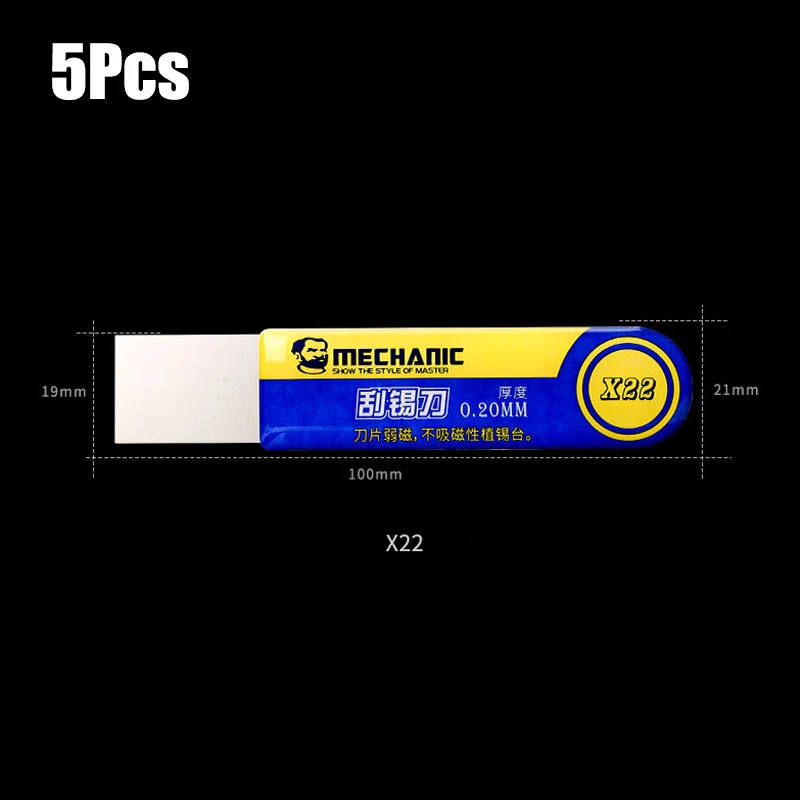 5Pcs X22 Механический скребковый оловянный нож T0.2mm для завода оловянный скребковый припой Пастер слабый Магнитный плоский косой рот скребковый оловянный - Цвет: 5Pcs X22