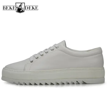 

New Mens Thicken Platform Creeper Casual Shoes Hip Hop Stage Show Footwear Antiskid Genuine Leather Top Brand Punk Shoes For Men