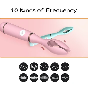 USB Charging  Vibration Massager Double Clip Vibrating Nipple Clamps Clitoris Stimulator for Woman Adult Sex Toys Femmes 2