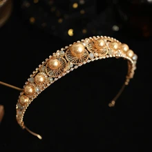 Gold Color Pearl Rhinestone Hair Hoop Hairband Head Jewelry Wedding Accessories For Bride Hair Accessories For Women