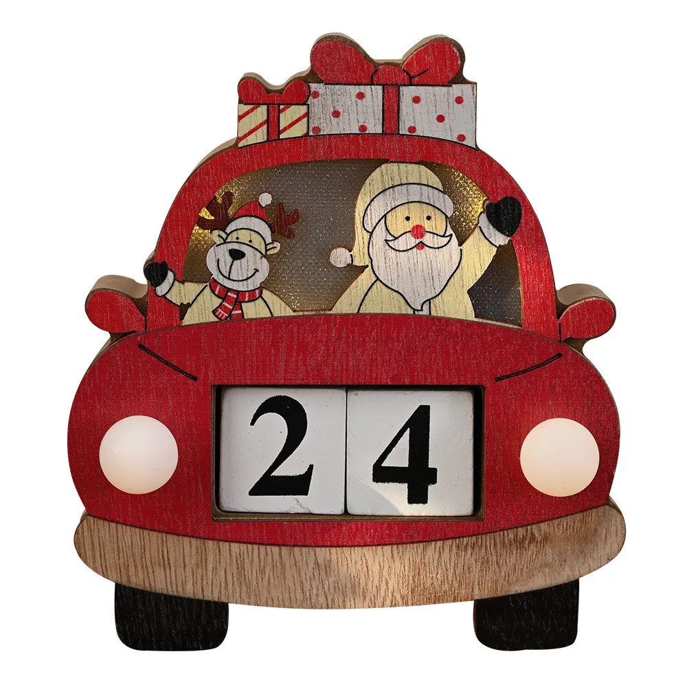 Christmas car calendar with lights wooden ornaments Wooden Creative Props Decoration Light Ornaments Calendar navidad@5