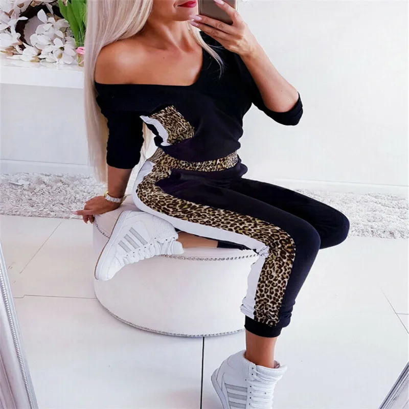 Fashion Women Romper Long Sleeve V-neck Leopard Stretch Bodysuit Romper Bodycon Jumpsuit Playsuit S-XL