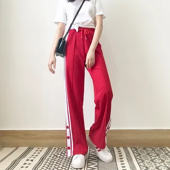 

Women's wide-leg pants loose loose buttons fall feeling split straight leg casual pants spring and summer