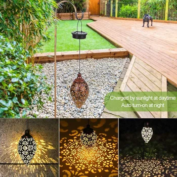 

2pcs Garden Party Retro Porch Backyards Home Decor Led Lantern Hanging Solar Lights Iron Art Outdoor Waterproof Olive Shape