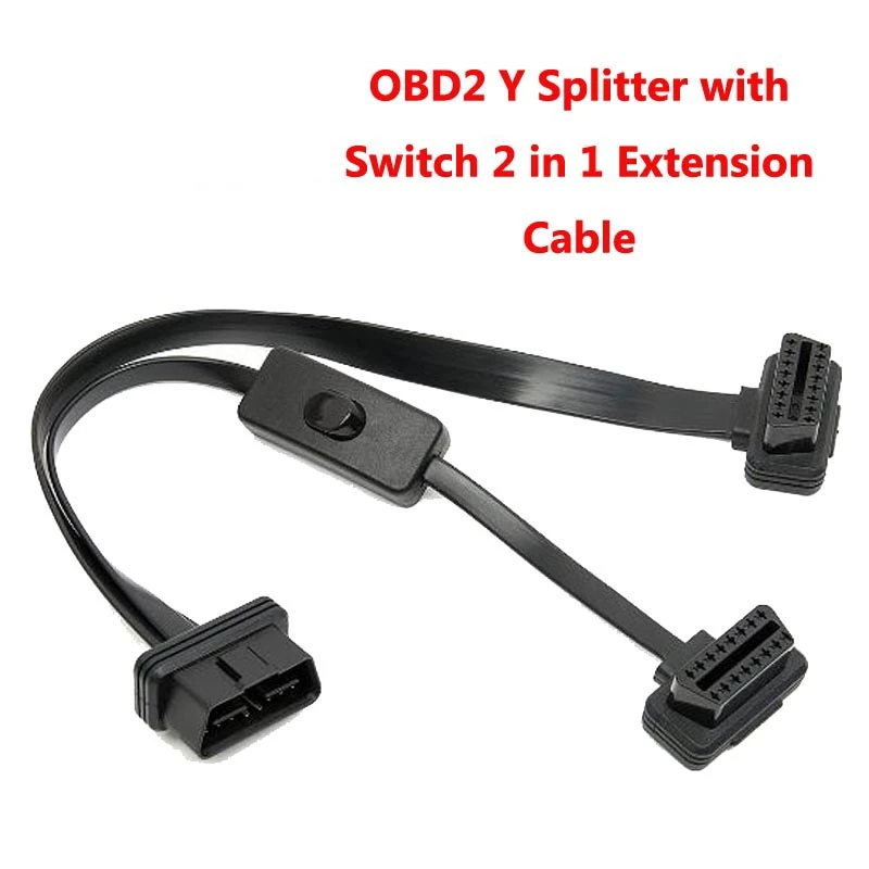 car battery analyzer OBD2 Y Splitter 1 in 2 Extension Cable Ultra-thin Elbow Noodles Cable Diagnostic Connector Cable Cord with Switch engine temperature gauges
