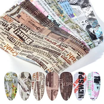 

10 PCS Newspaper Series Nail Art Stickers Transfer Paper Nail Decoration Full Wraps Manicure Decals 3D DIY Full Wraps Nail Patch