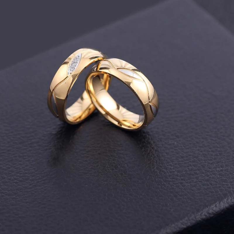 Gold Silver Color Couples Rings Rhinestone Bride Wedding Stainless Steel Ring Unisex Women Men Fashion Jewelry Gifts WC075 wedding rings couple rings fashion rings fashion ring stainless steel rings finger rings metal rings
