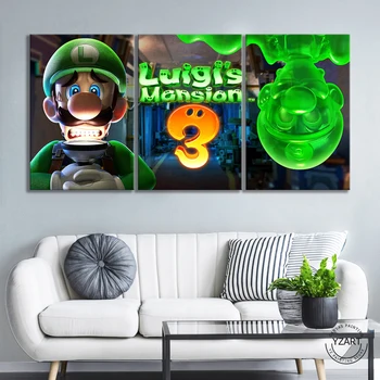 

Luigis Mansion 3 Game Poster Canvas Painting Home Decor Wall Art 3 Panels Mario Bros Luigi Cartoon Wall Picture Super Smash Bros