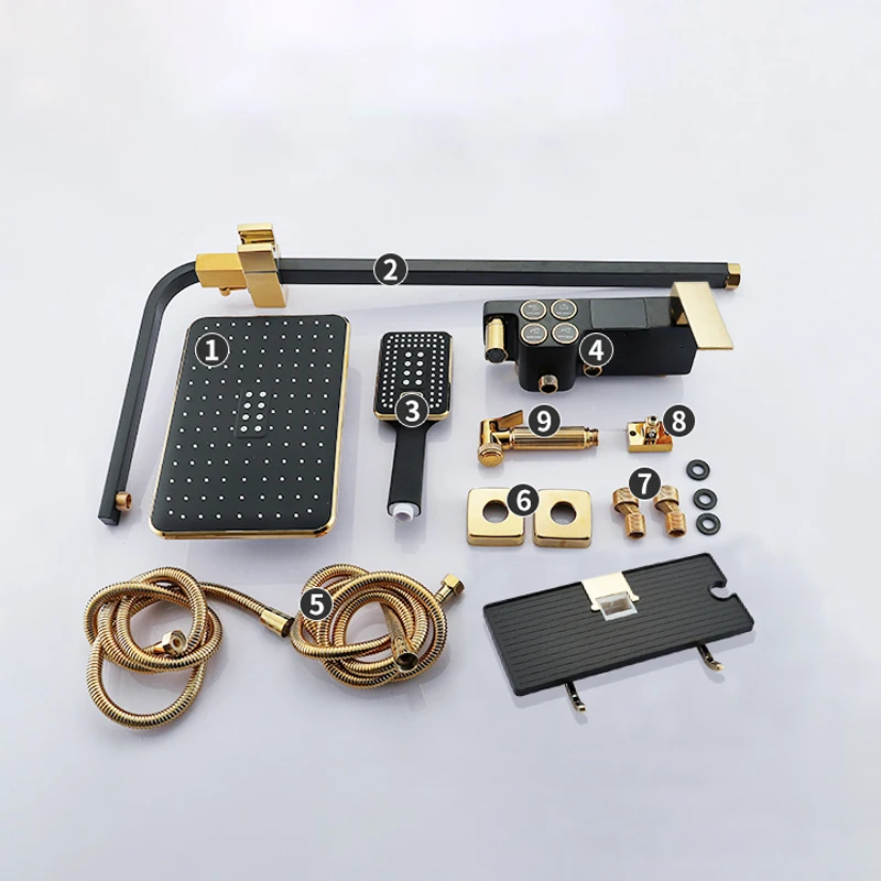 Digital Shower Set Bathroom Smart Thermostatic Shower System Wall Mount Hot Cold Mixer Bath Faucet Square Head SPA Rainshower