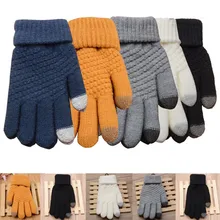 Американский запас мужские Сенсорный экран для женщин перчатки зимние теплые флисовые на подкладке Теплые Вязаные Черные Горячие