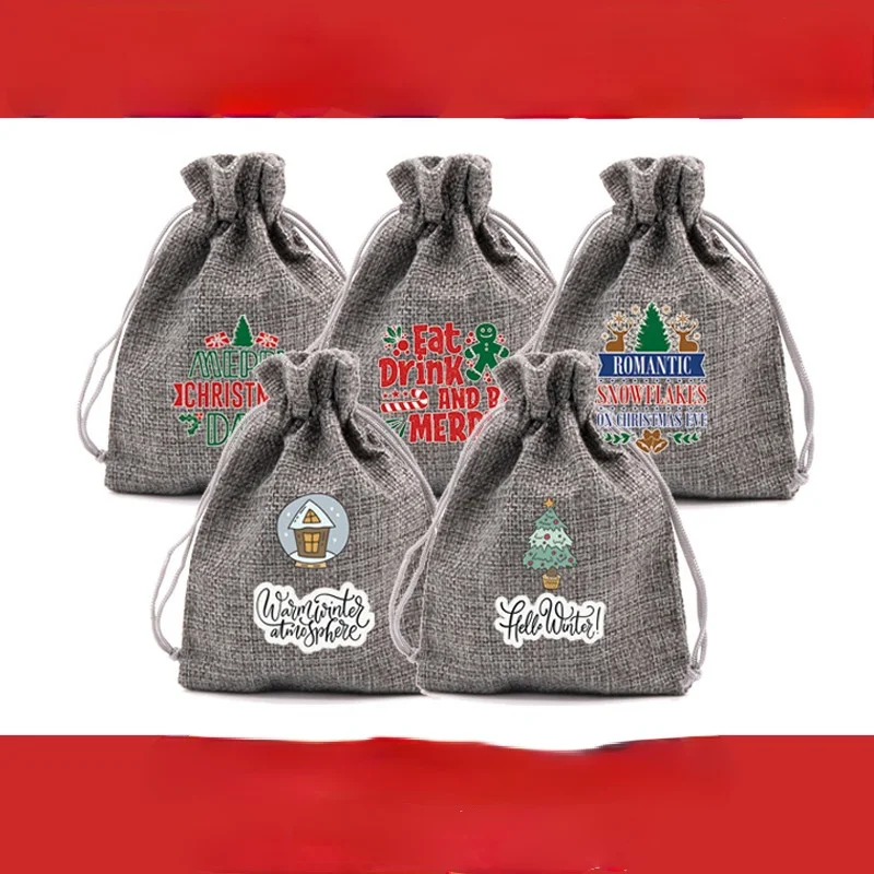 

Christmas Cotton Linen Linen Christmas Pattern Printing Gift Bag Candy Decoration Bag Bread Chocolate Lollipop Storage Food Bag