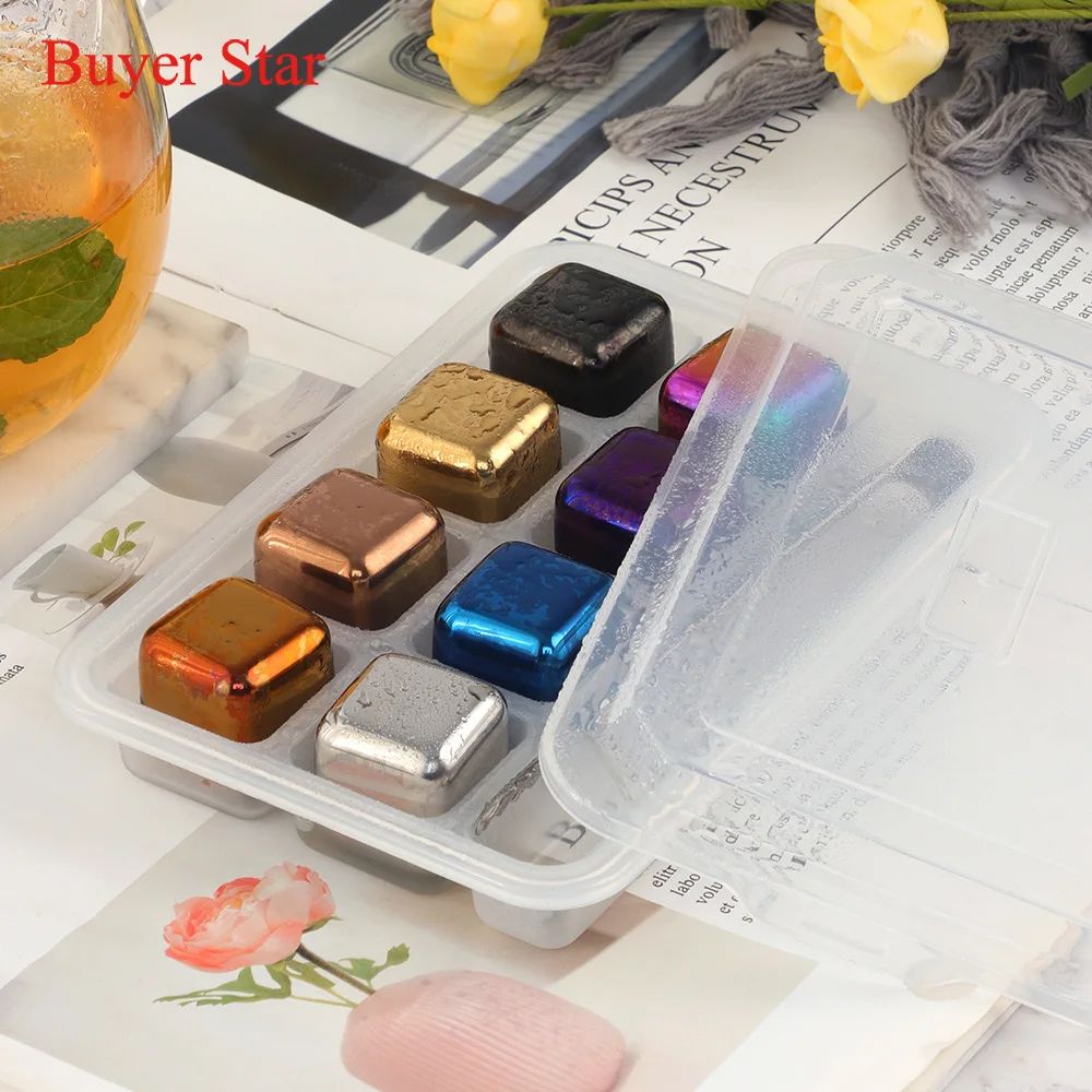 4/6/8Pcs Gold Stainless Steel Ice Cubes Beer Cooler Metal Chilling Stones for Whiskey With Storage Tube Ice Tongs Bar tools