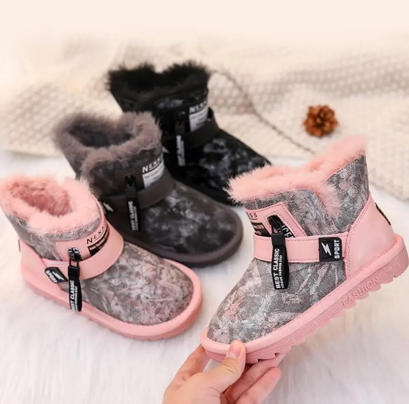Зимние Меховые детские ботинки; детские ботинки из австралийской овчины; теплые детские ботинки для девочек; нескользящие водонепроницаемые ботинки для мальчиков; обувь для детей
