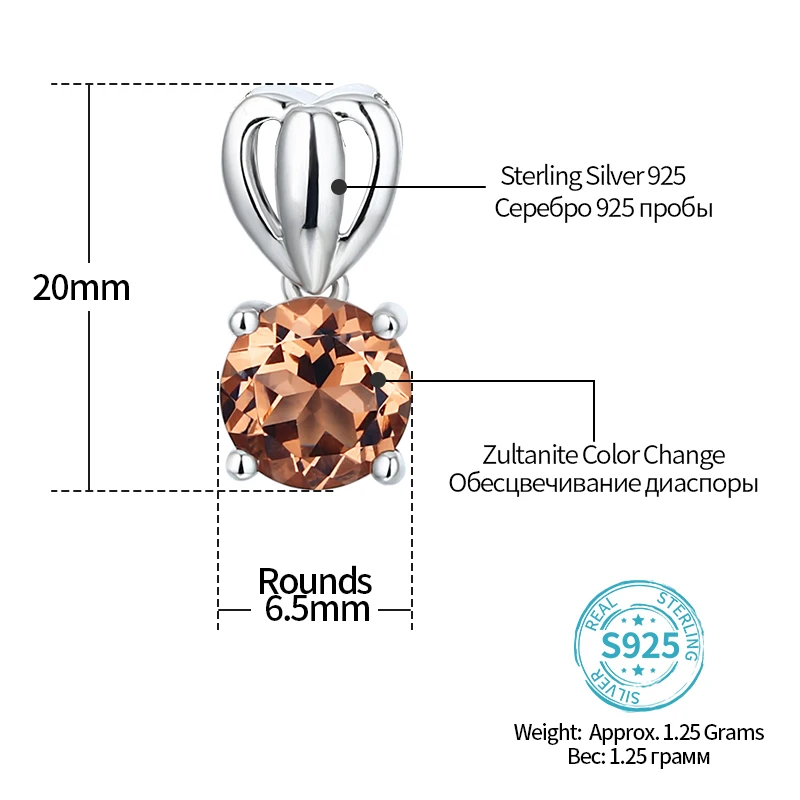 Zultanite Silver 925 Pendant Color Change Diaspore Stone Silver Pendant Necklace Simply Fashion Style Birthday Party Jewelry