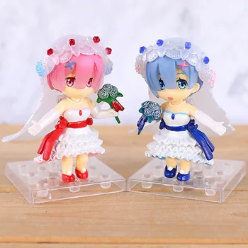 

2pcs Re:Life In A Different World From Zero Rem Ram Wedding Dress Q Ver. Figure Model Toys