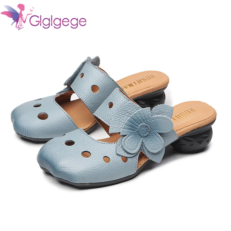 

Glglgege 2019 Women's Summer Beach Fashion Pumps Flats close Toe square Heels High Quality Roman Comfort Slippers Women