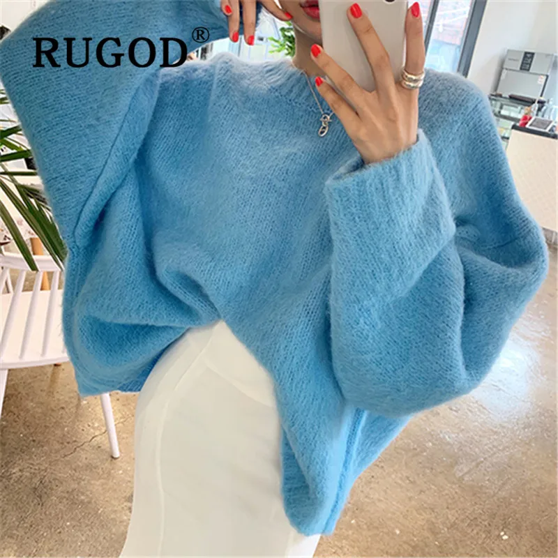 свитер женский RUGOD Элегантный Пушистый кашемировый женская мода ленивый стиль