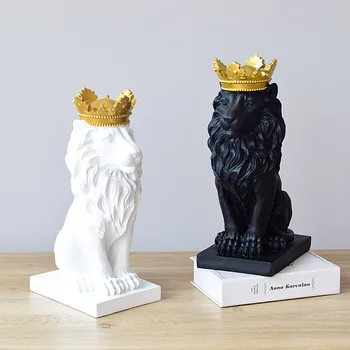 

Nordic abstract lion statue, resin modern art sculpture, home decoration, domineering crown lion desktop decoration 20cm