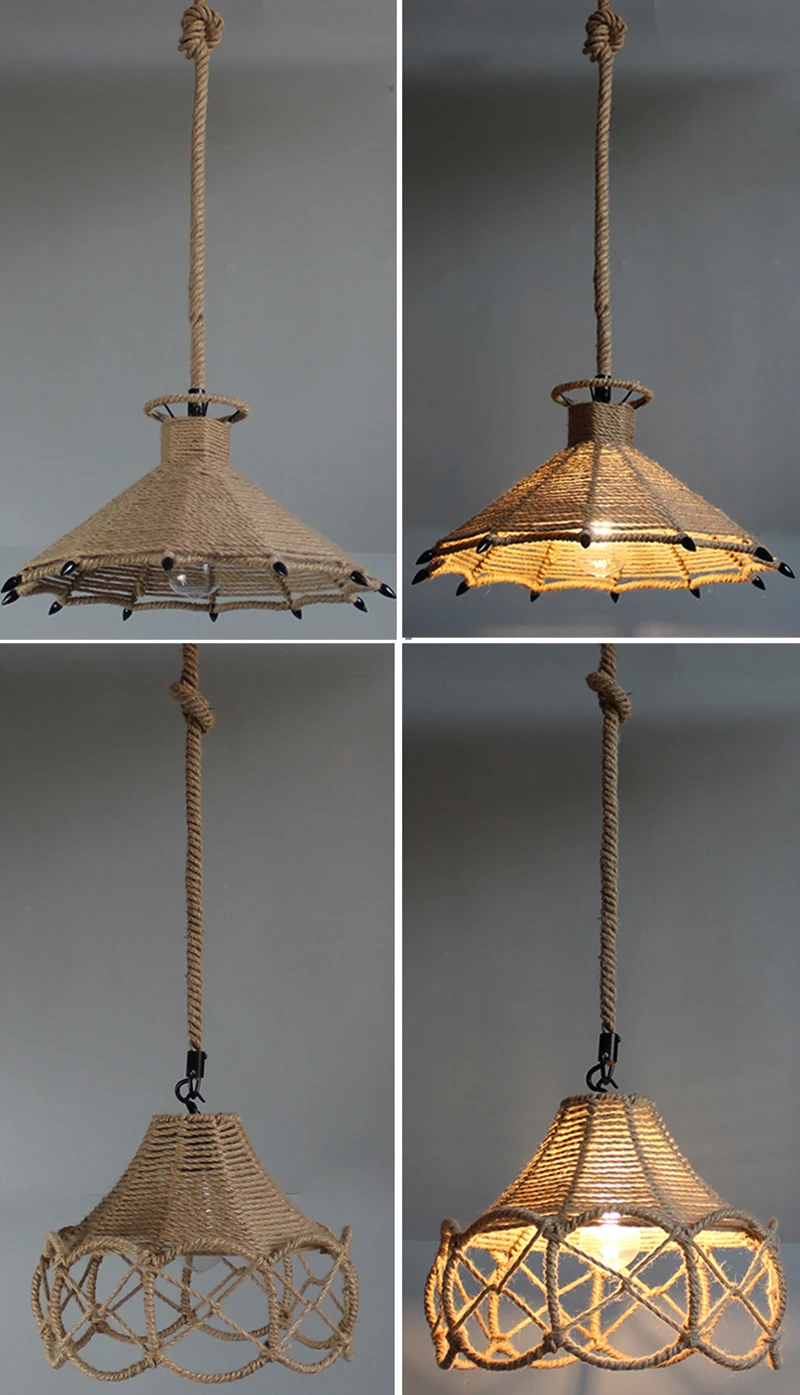 Винтажная Подвесная лампа пеньковая веревка Подвесная лампа для дома спальни гостиной промышленные подвесные светильники