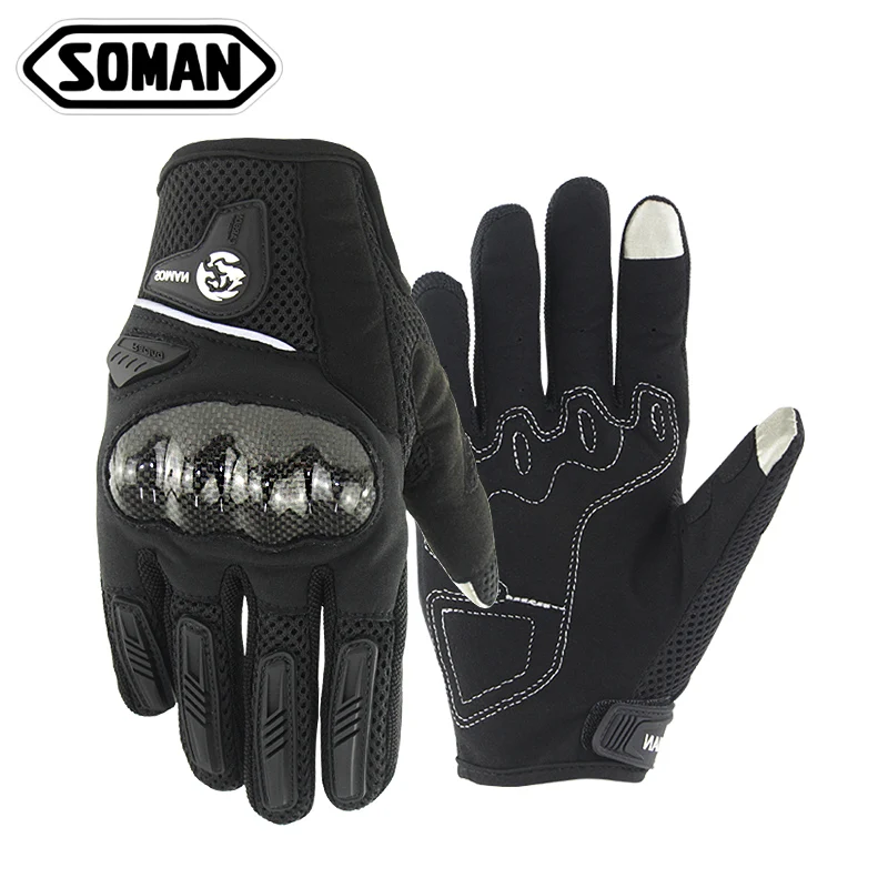 

Soman Touchable Gloves Black Motorcycle Racing Gloves Carbon Fiber Guanti Moto for Summer Winter Breathable Guantes Luvas Motor