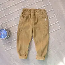 Г., весенний стиль для мальчиков и девочек, Вельветовая удобная одежда в Корейском стиле с небольшой вышивкой, 3 цвета, эластичная резинка на талии