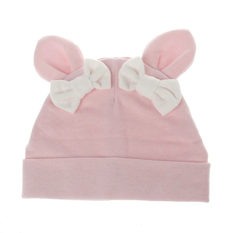Pink Baby Girl Hat Rabbit Ear Hat For Girls Cotton Bow Knot Children's Cap Toddler Kids Hats Cartoon Cute Baby Hats Bonnet - Цвет: Pink