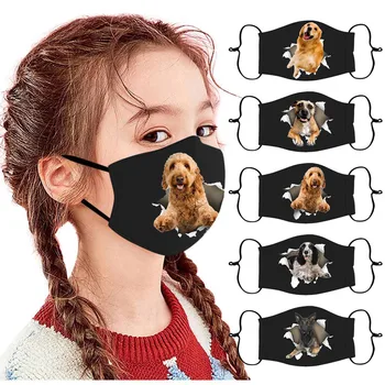 

5pcs Universal Adjustable For Children And Kids Dustproof And Windproof Reusable Gaskets Washable Cute Dog Print Cotton Mask