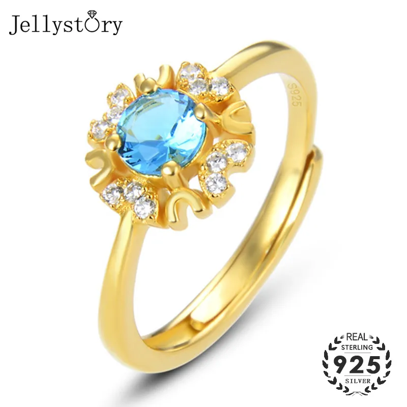 Jellystory Классический 925 кольцо из стерлингового серебра бледно Сапфир циркон