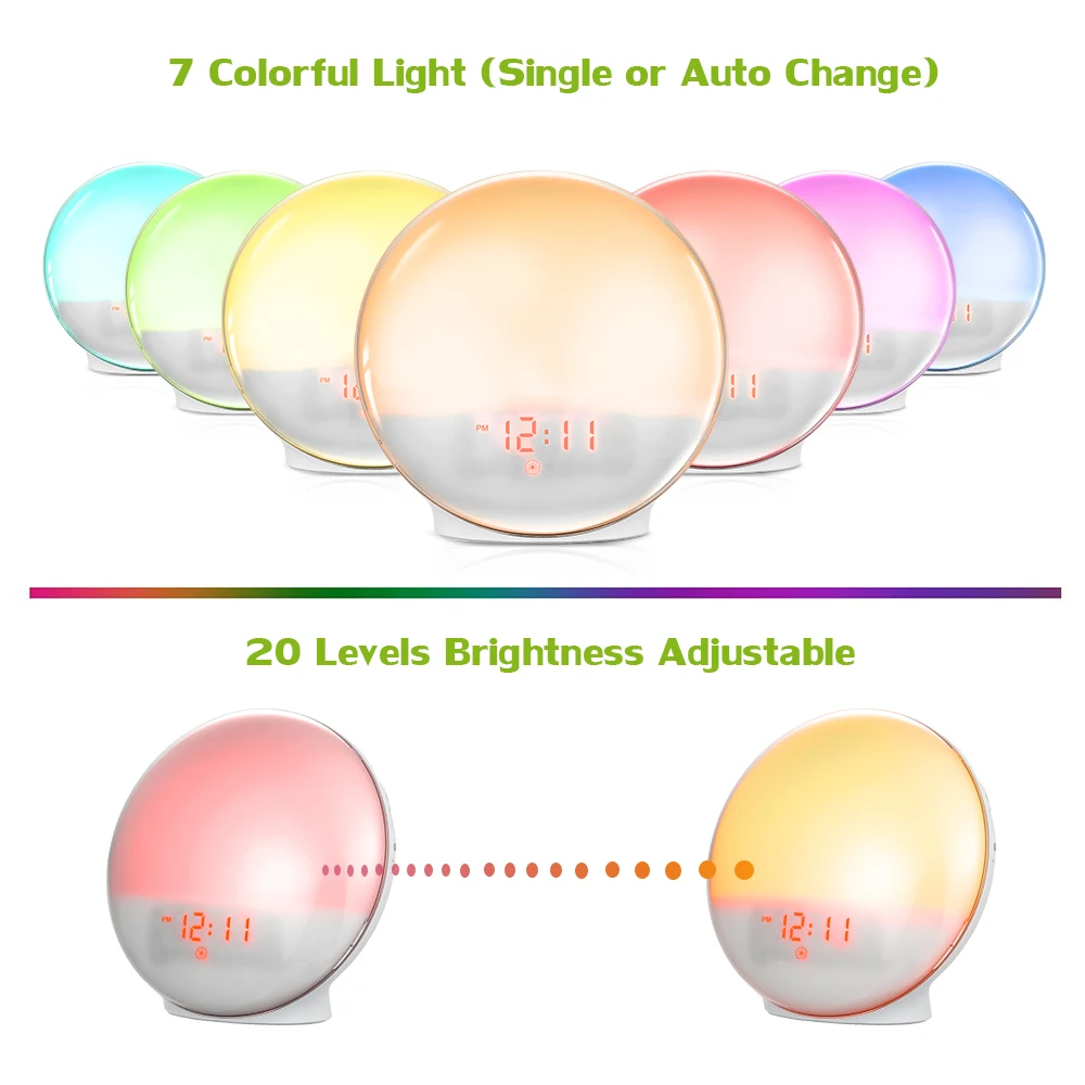 Новый светильник будильника с функцией повтора FM радио и закатом выцветающий