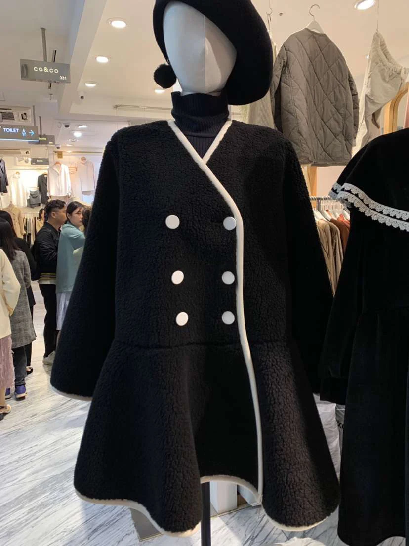 SuperAen корейский стиль женское Шерстяное Пальто осень и зима Новое Женское шерстяное пальто с v-образным вырезом двубортное женская одежда