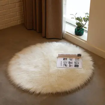 

Fluffy Rugs Carpet Floor Wool Carpet 90cm Circular Anti-Skid Luxurious Warm Chair Decoration Sofa Dining Room Bedroom